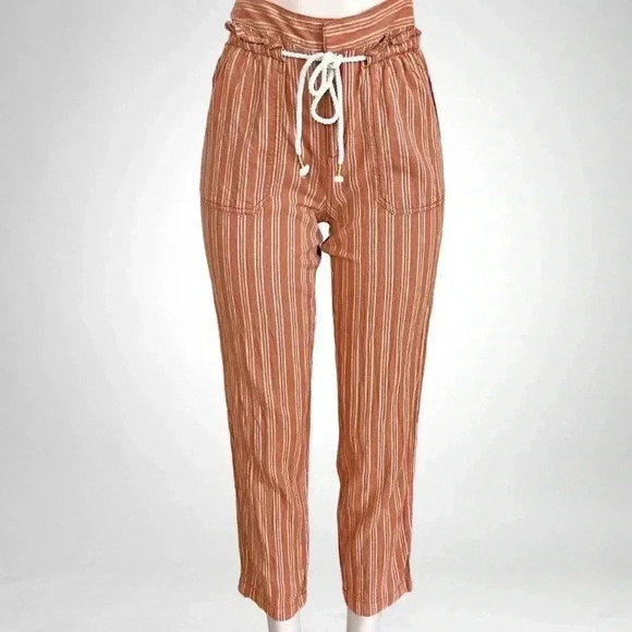 Anthropologie Seashore Beach Pants Linen + Cotton Terracotta Stripe SZ S - Picture 1 of 4